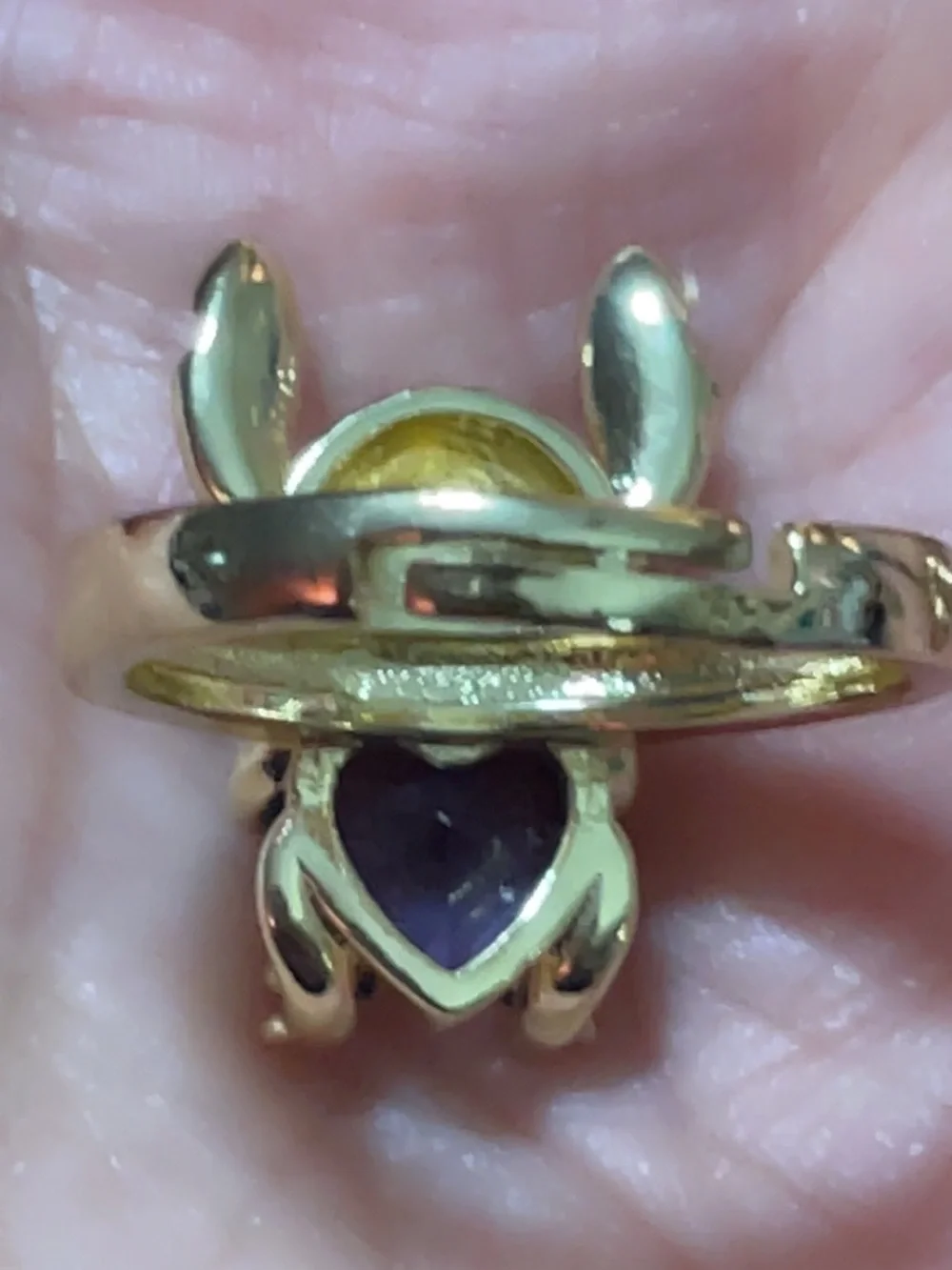 Disney Gold-Tone Stitch Ring with Purple Heart and Blue Accents